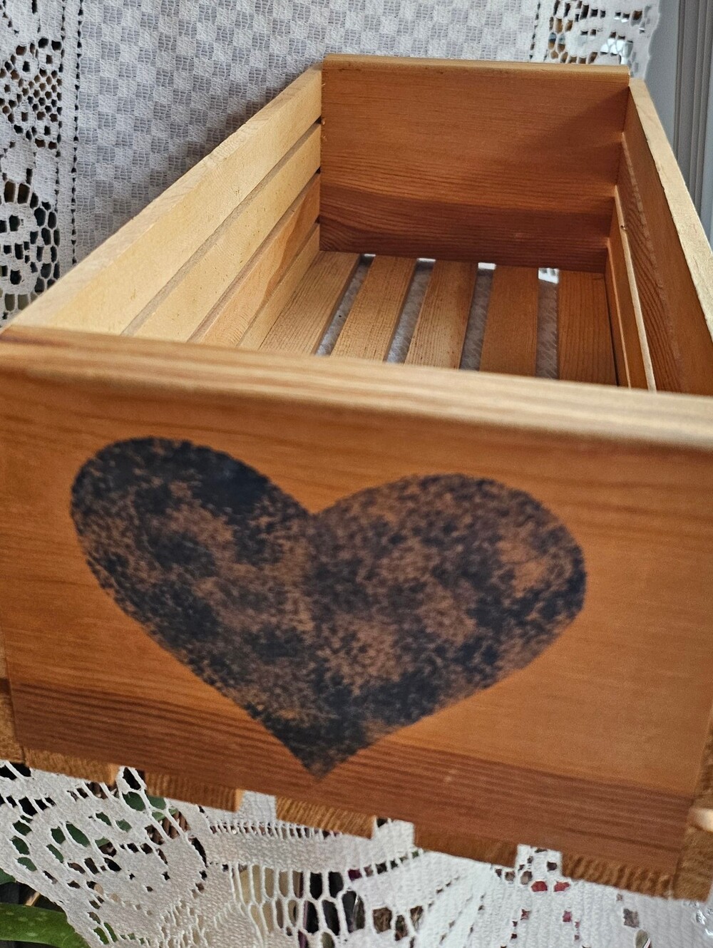 Vintage 90's Blue Heart Wooden Crate